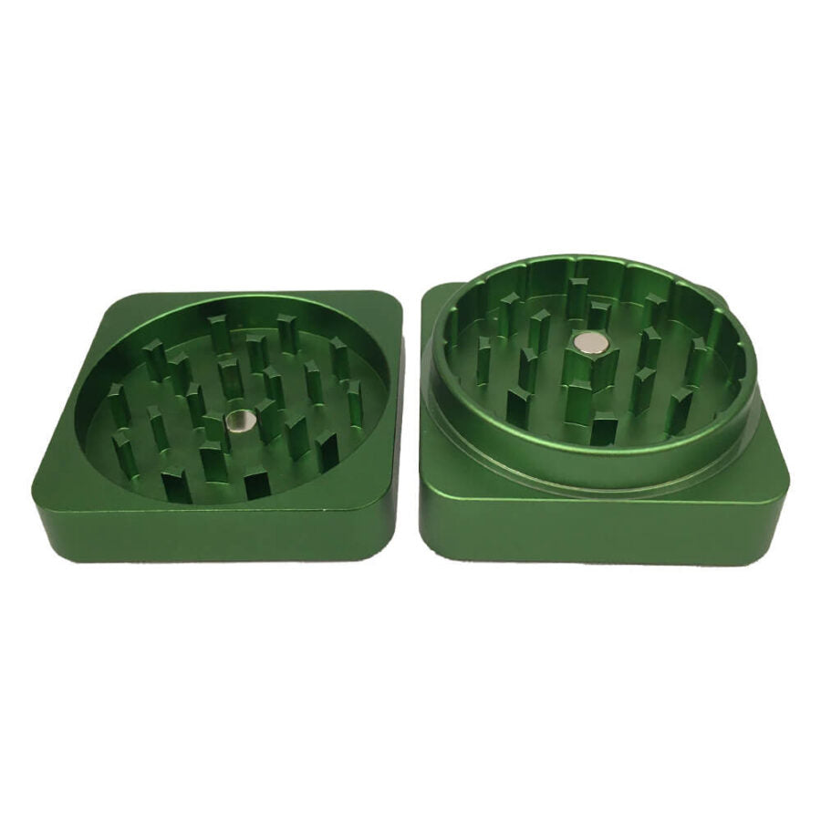 Best Buds Flat Square Aluminium Grinder Grass 2 Parts (50mm)