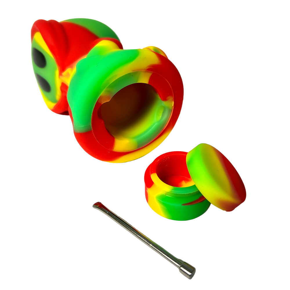 Rasta Death Silicone Pipe with Metal Spoon and Dab Container