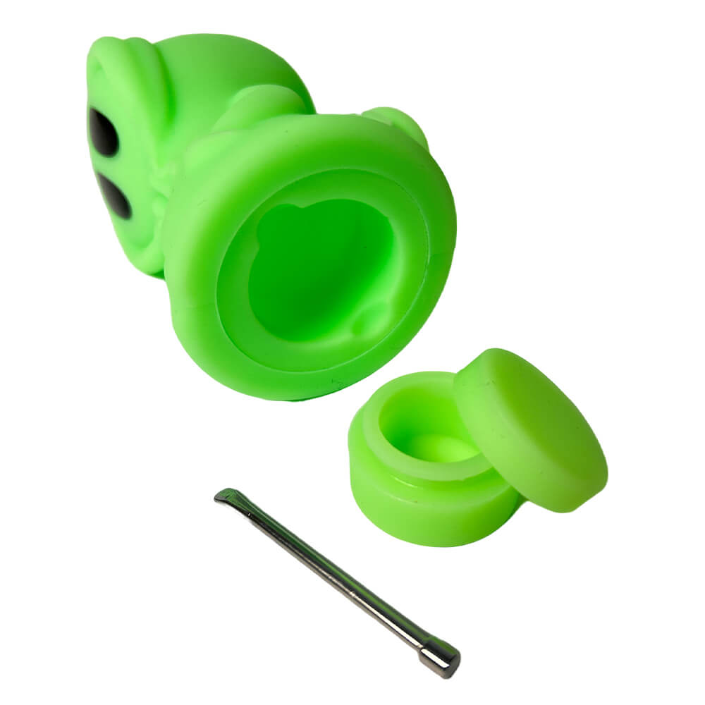 Green Death Silicone Pipe with Metal Spoon and Dab Container